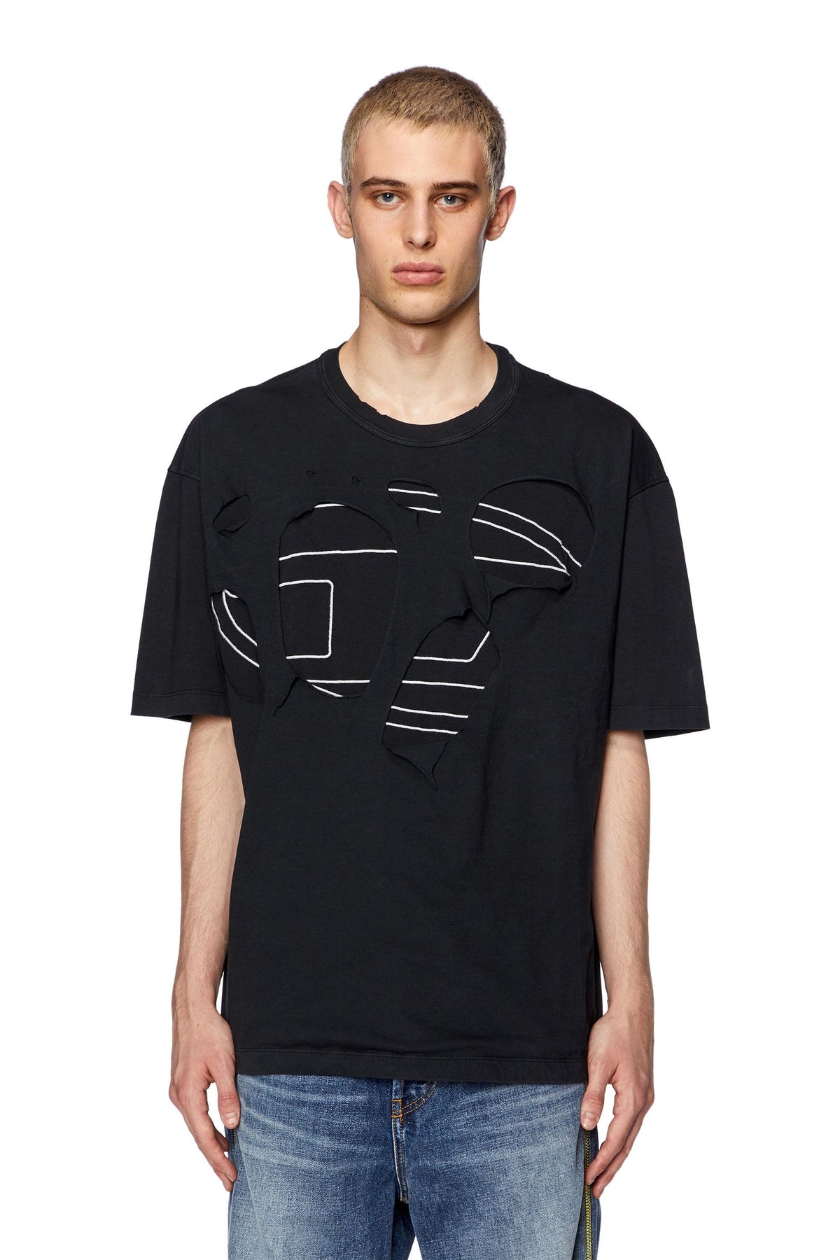 DIESEL Black TSTRAPOVAL Short Sleeve T-Shirt Unisex Cotton