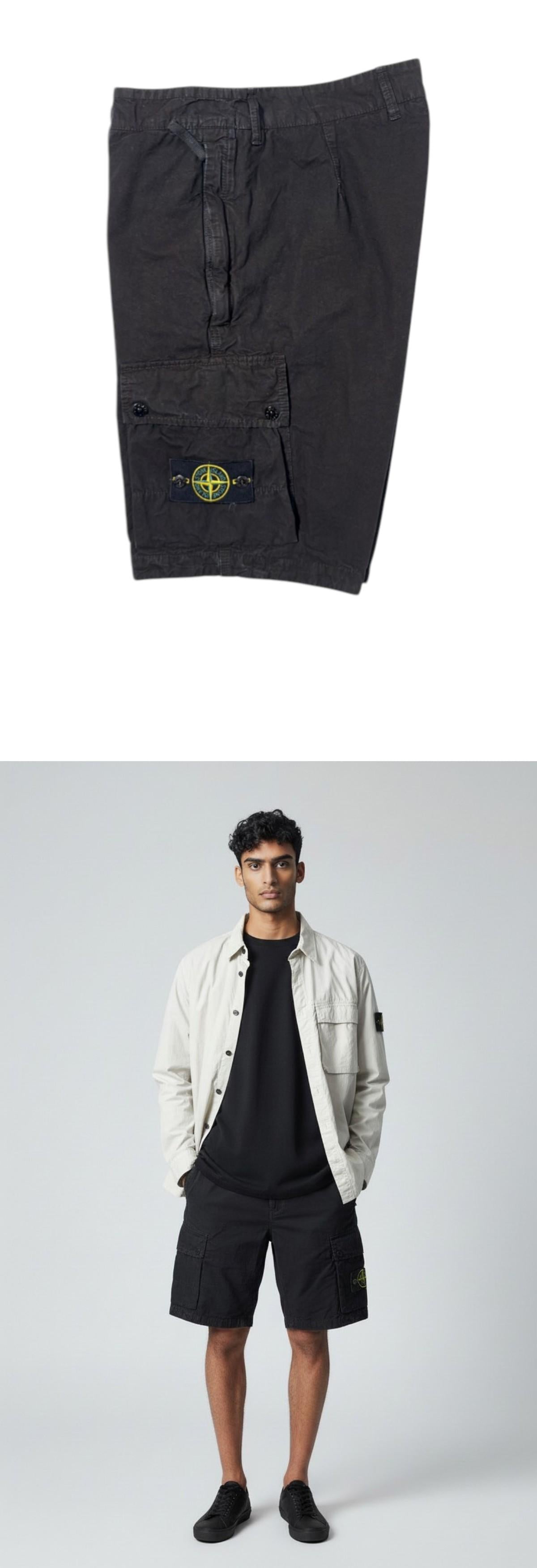 STONE ISLAND Old Effect Organic Cotton Cargo Shorts Navy