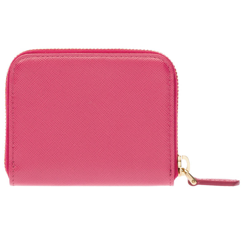 PRADA Saffiano Leather Zip-Around Small Wallet with Gold Logo Coin Purse