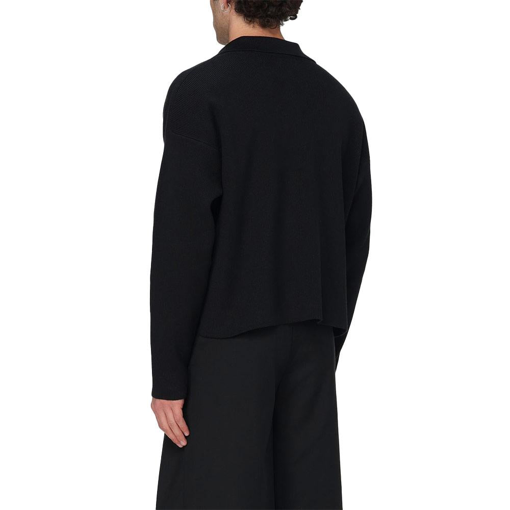 AMI Unisex Heart Logo V-Neck Polo Knit Sweater Black