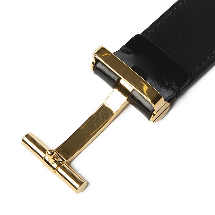 TOM FORD T-Buckle Icon Gold Logo Leather Belt