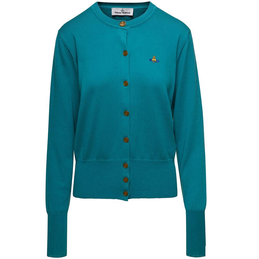 Vivienne Westwood VIA Logo Embroidered Cardigan Teal Knit