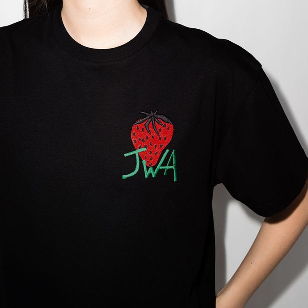 JW ANDERSON Strawberry Embroidered Black Cotton T-Shirt