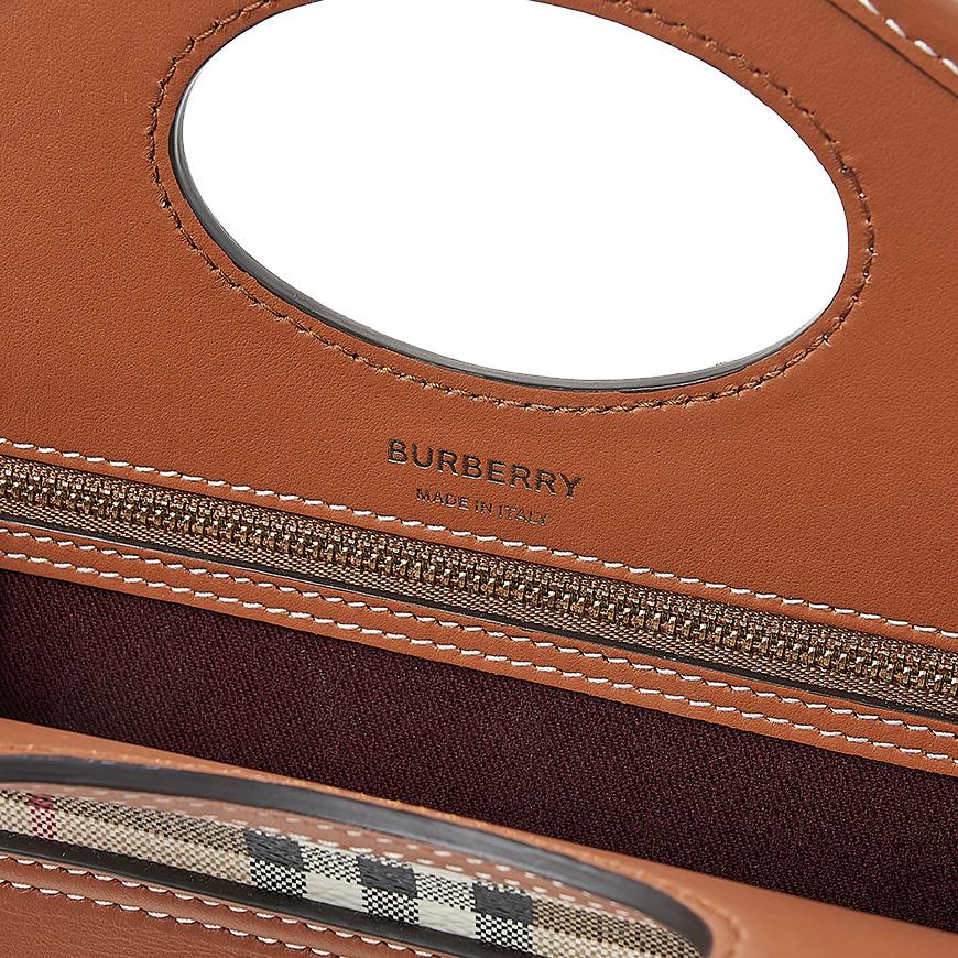 BURBERRY Mini Pocket Bag Women’s Tote Beige Canvas Leather Trim