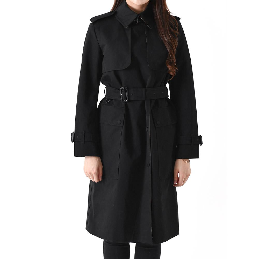 BURBERRY Check Panel Gabardine Trench Coat Black