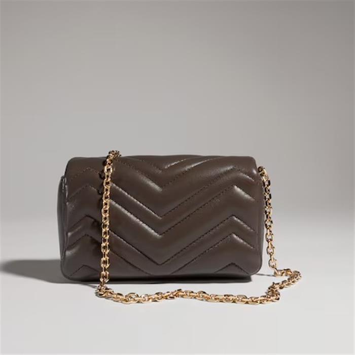 GUCCI GG Marmont Mini Leather Shoulder Bag Brown
