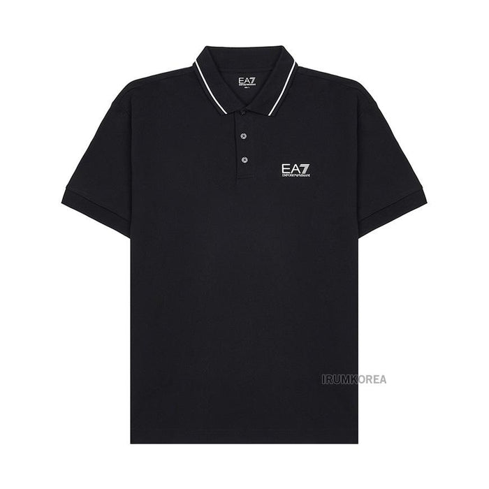 EA7 Men’s Logo Print Polo Shirt Black Cotton