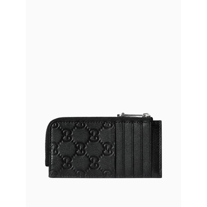 GUCCI Black GG Emblem Leather Card Holder Wallet