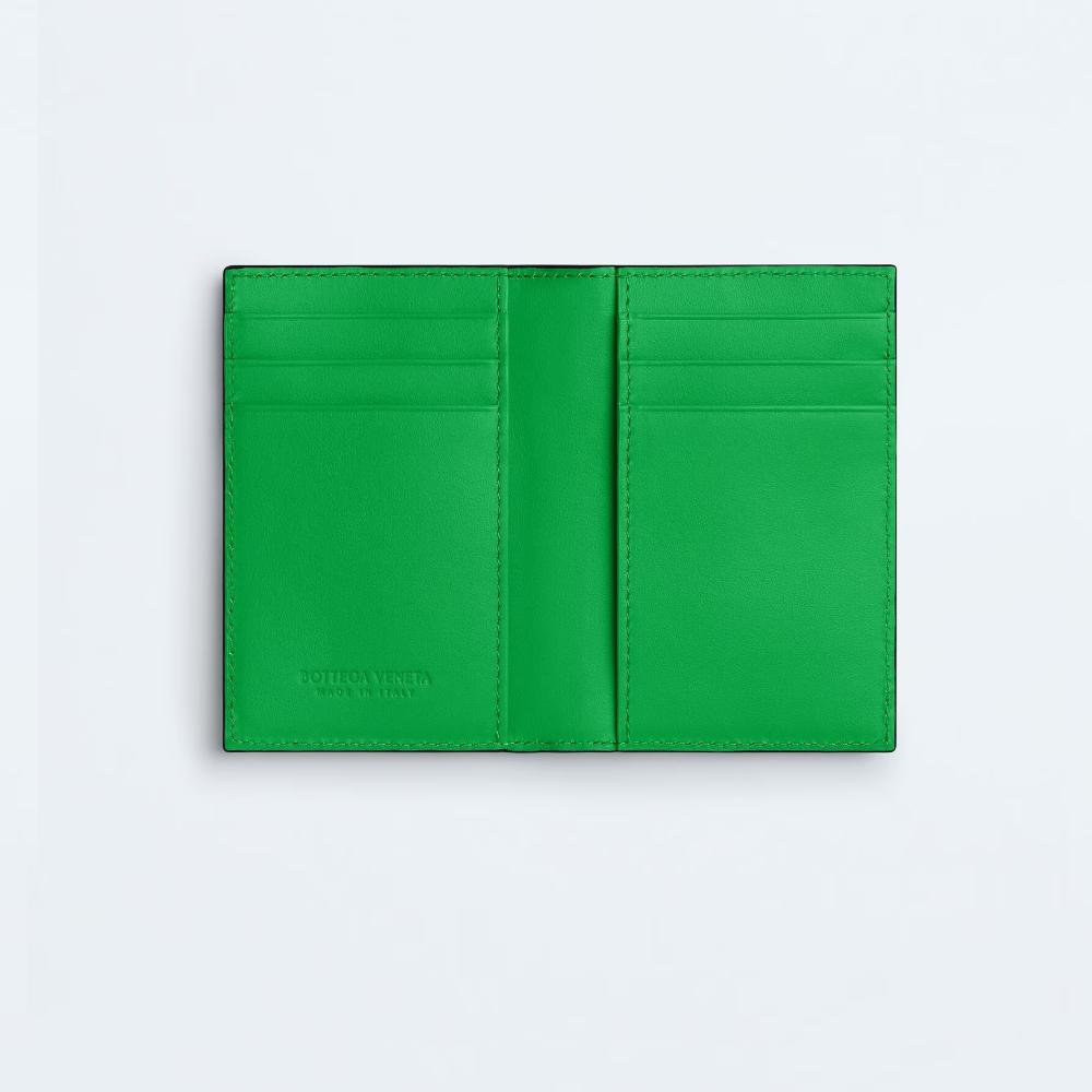 Bottega Veneta Intrecciato Two-Tone Leather Flap Card Case Black Green