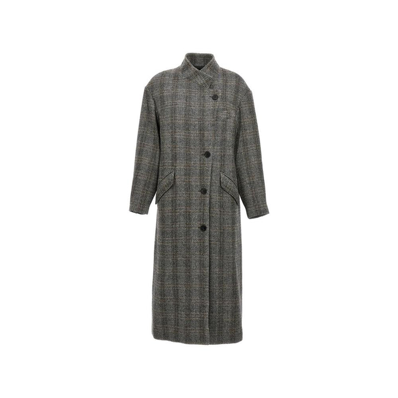 Isabel Marant Sabine Check Wool Coat Beige