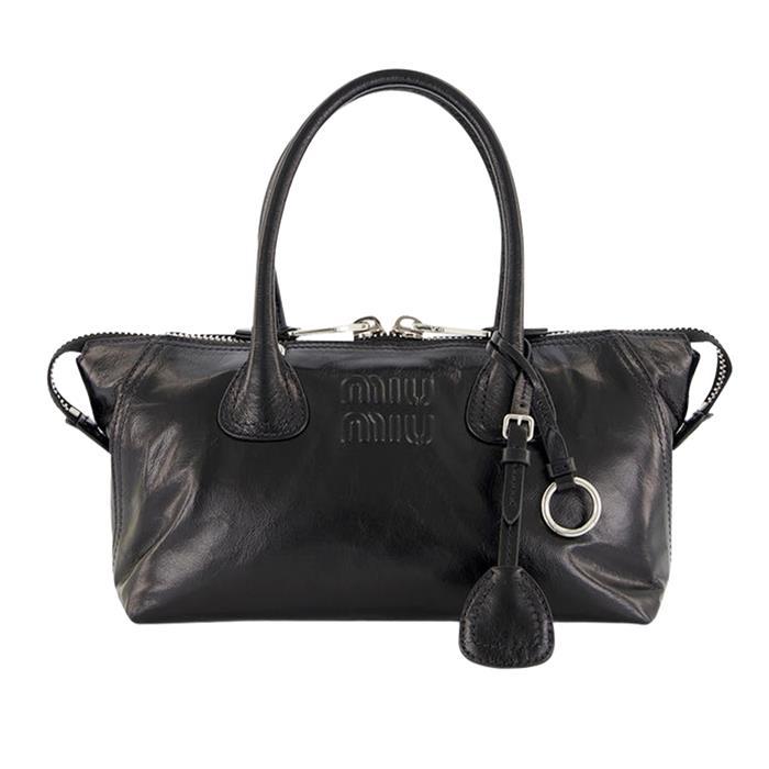 Miu Miu Glossy Leather Shoulder Bag Black Handbag