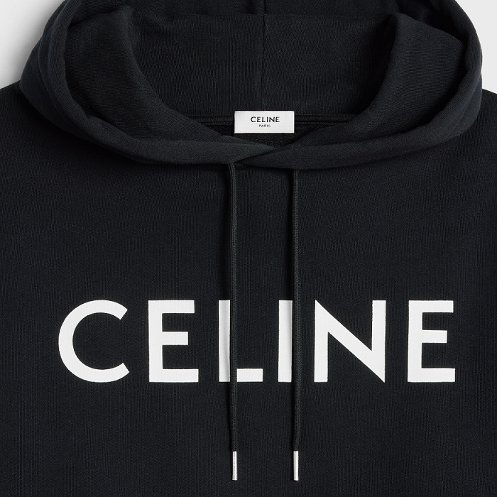CELINE Cotton Fleece Loose Fit Hoodie Black White