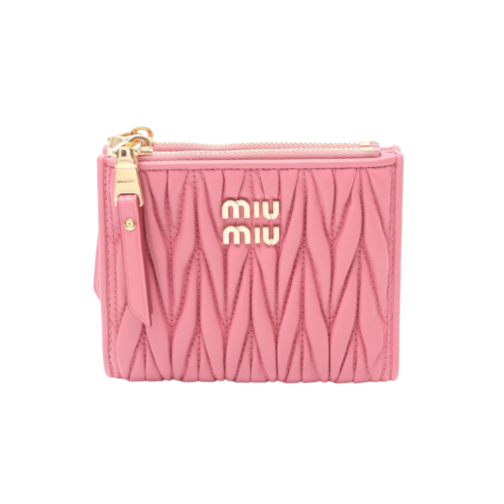 Miu Miu Small Matelassé Nappa Leather Bifold Wallet Pink Women