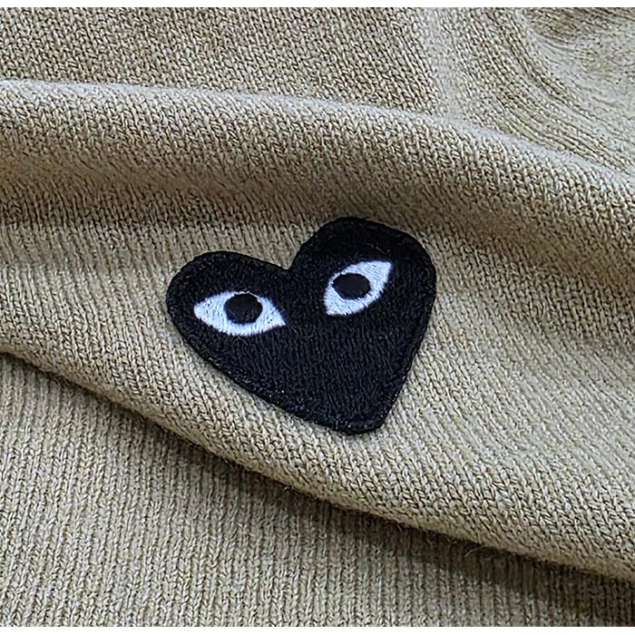 Comme des Garcons Beige V-Neck Cardigan Black Patch Knit for Men