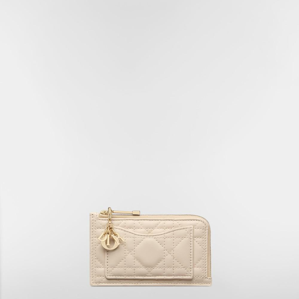 DIOR Lady Dior Cosmos Dusty Ivory Cannage Lambskin Zip Card Holder