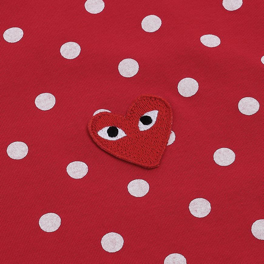 Comme des Garcons Unisex Heart Patch Polka Dot T-Shirt AZ T166 051 RED WHITE