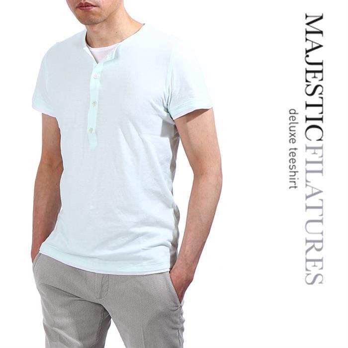 MAJESTIC Layered Henley Neck T-Shirt for Men 15S 04 004 271