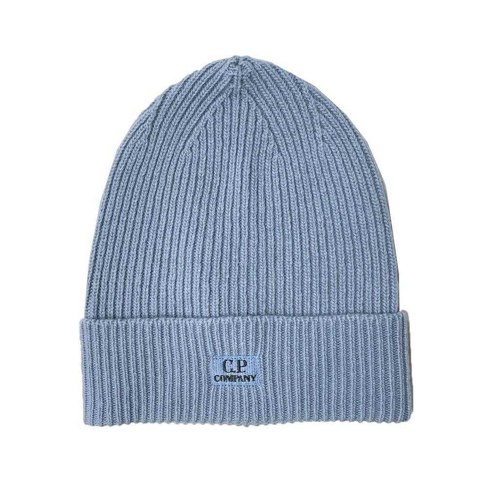 CP Company Logo Embroidered Ribbed Beanie Sky Blue