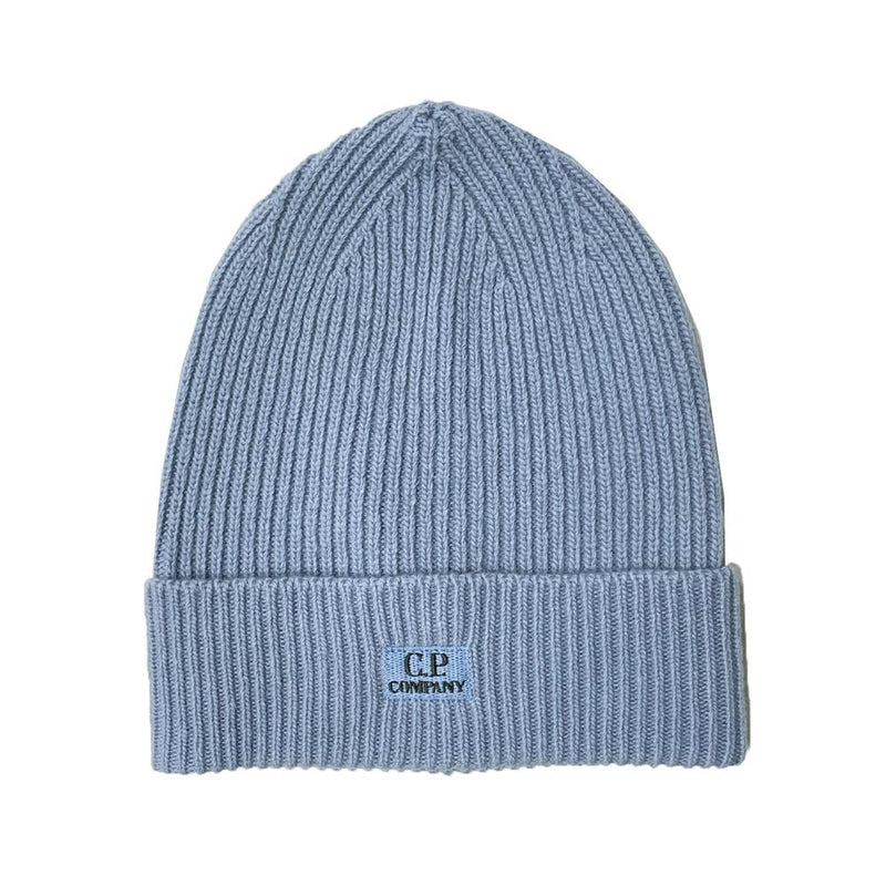 CP Company Logo Embroidered Ribbed Beanie Sky Blue