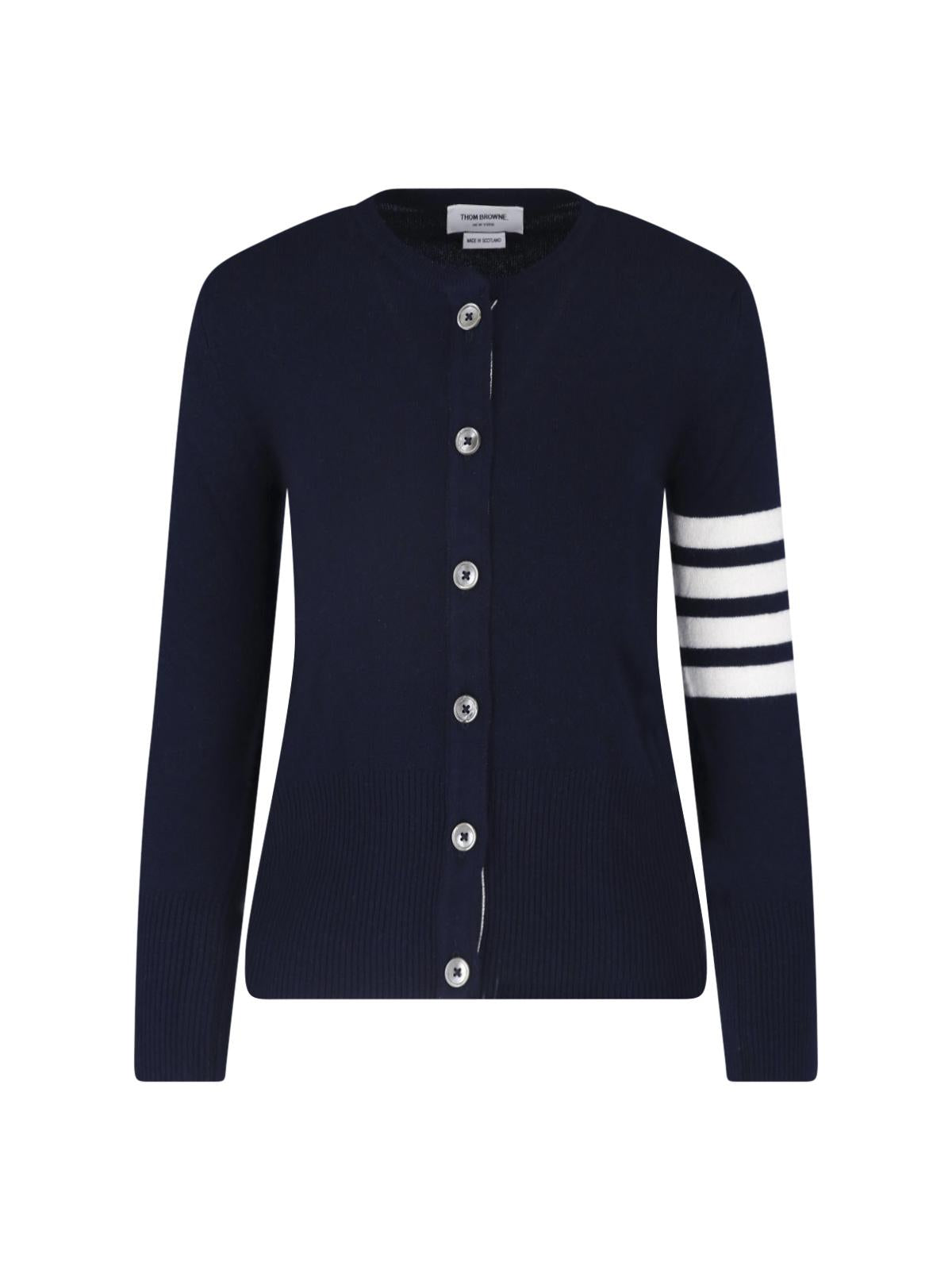 THOM BROWNE Navy Wool Knit Cardigan
