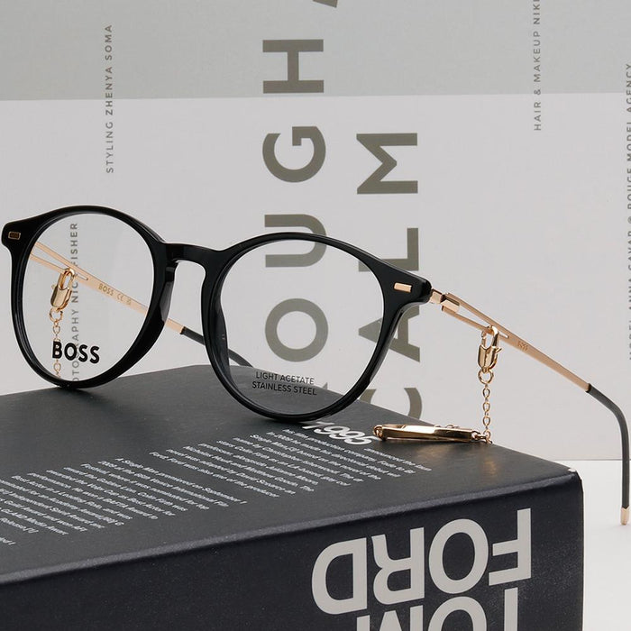 HUGO BOSS Black Acetate Round Eyeglass Frames Unisex BOSS1458 807