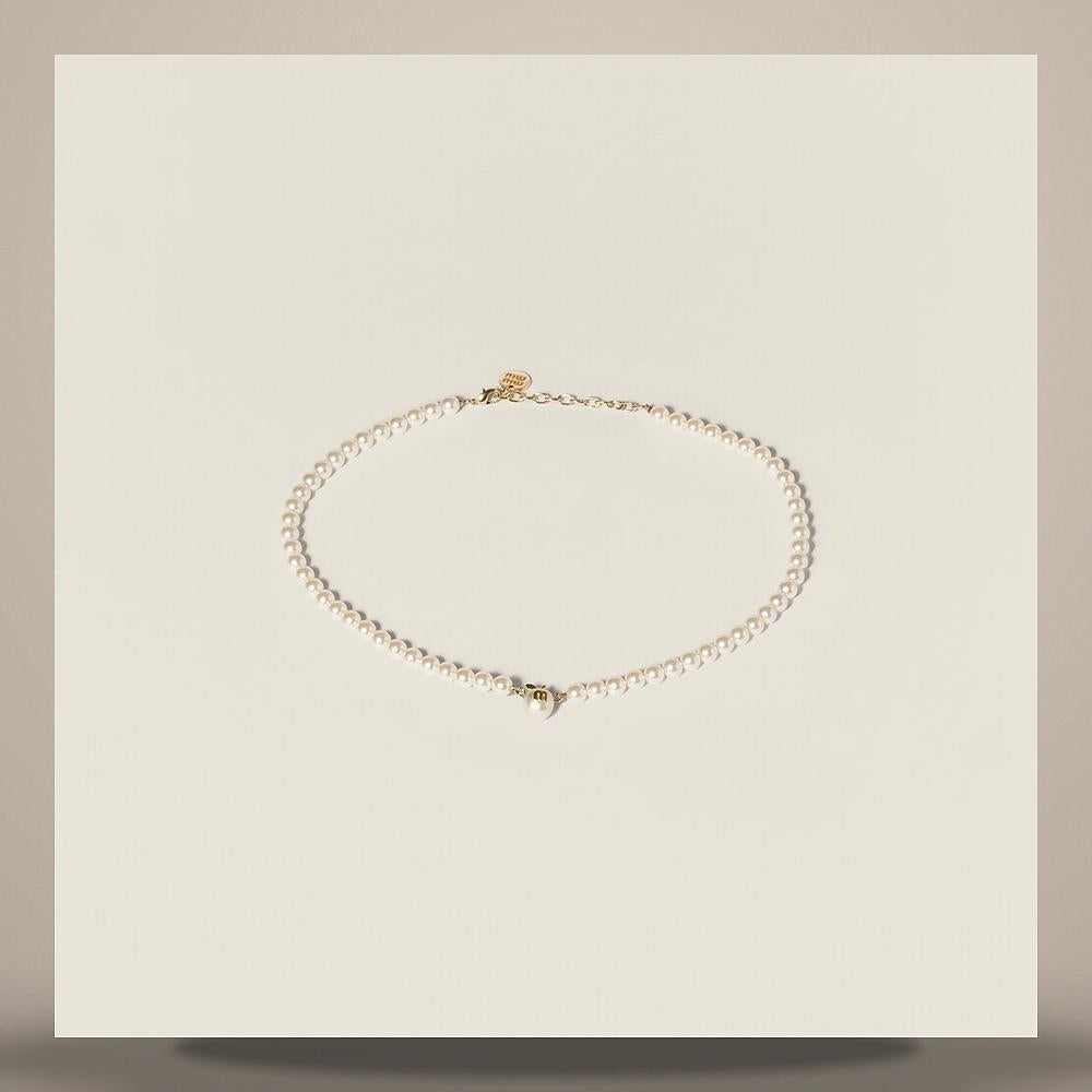 Miu Miu Metal and Pearl Necklace 5IC347 2G9O F0SAJ