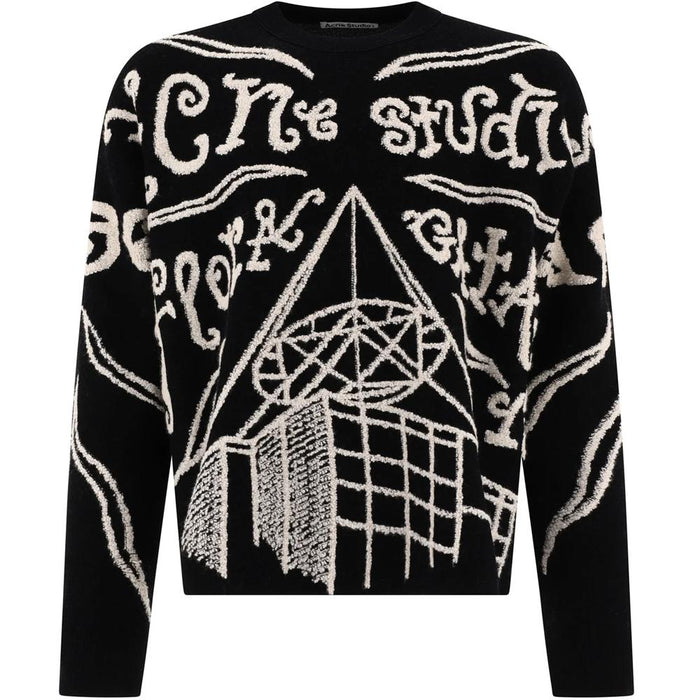 Acne Studios Allover Jacquard Logo Relaxed Fit Crewneck Knit Sweater