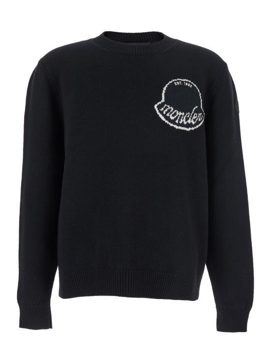 Moncler Embroidered Logo Wool Crewneck Sweater Black Men