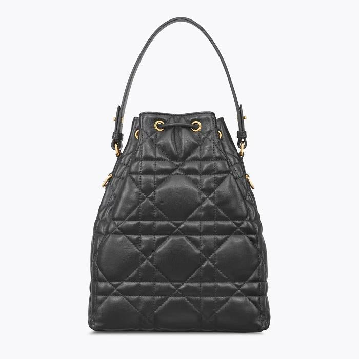 DIOR Caro Small Bucket Bag Black Leather Shoulder Bag M3372UNOZ M900