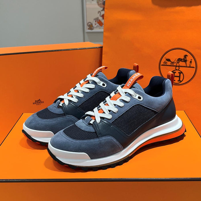 HERMES Blue Epsom Calfskin Suede Leather Low-Top Sneakers