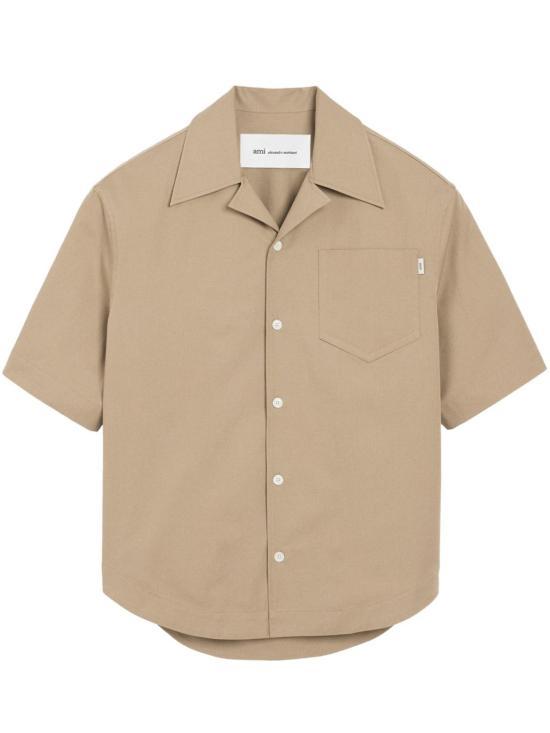 AMI Taupe Beige Cotton Button-Up Shirt