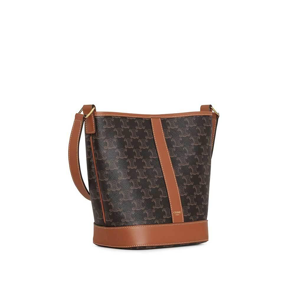 CELINE Triomphe Canvas Small Bucket Shoulder Bag White