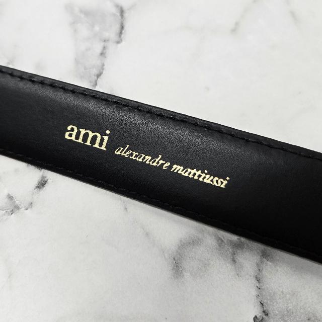 AMI Heart Logo Cowhide Leather Paris Belt Black Unisex