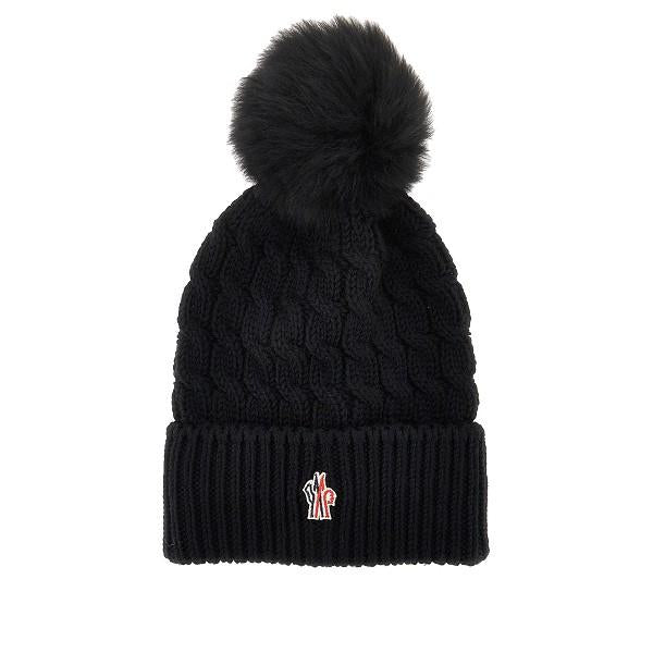 Moncler Black Knit Wool Beanie Hat for Women
