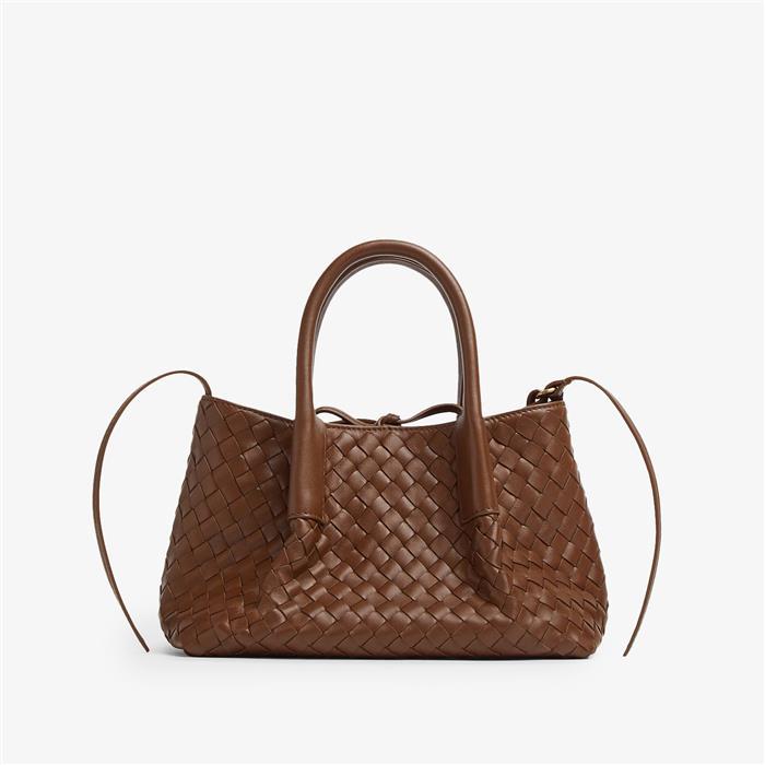 Bottega Veneta Intrecciato Small Pinacoteca Tote Bag Brown Leather