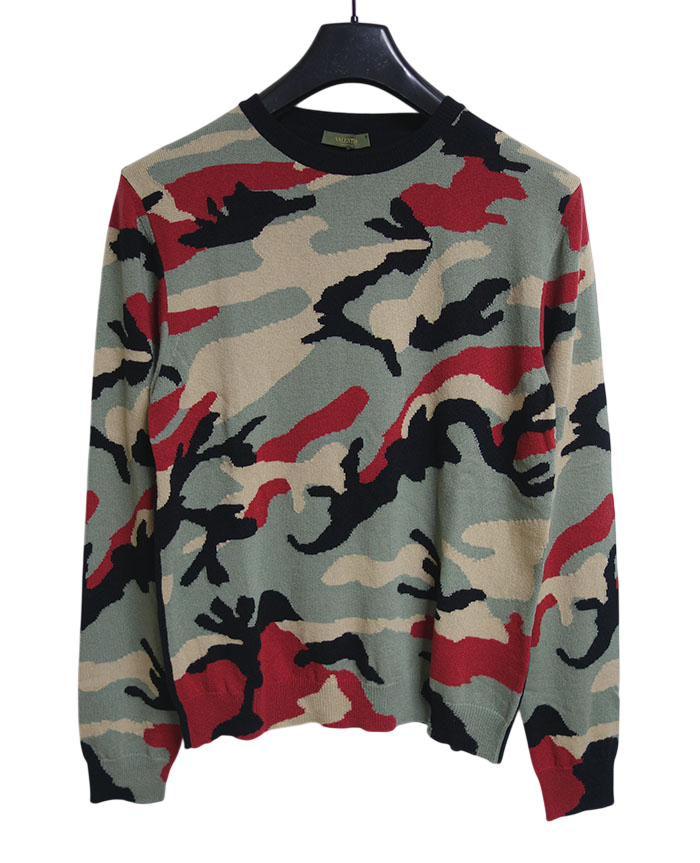 VALENTINO Multicolor Camouflage Cashmere Crewneck Sweater