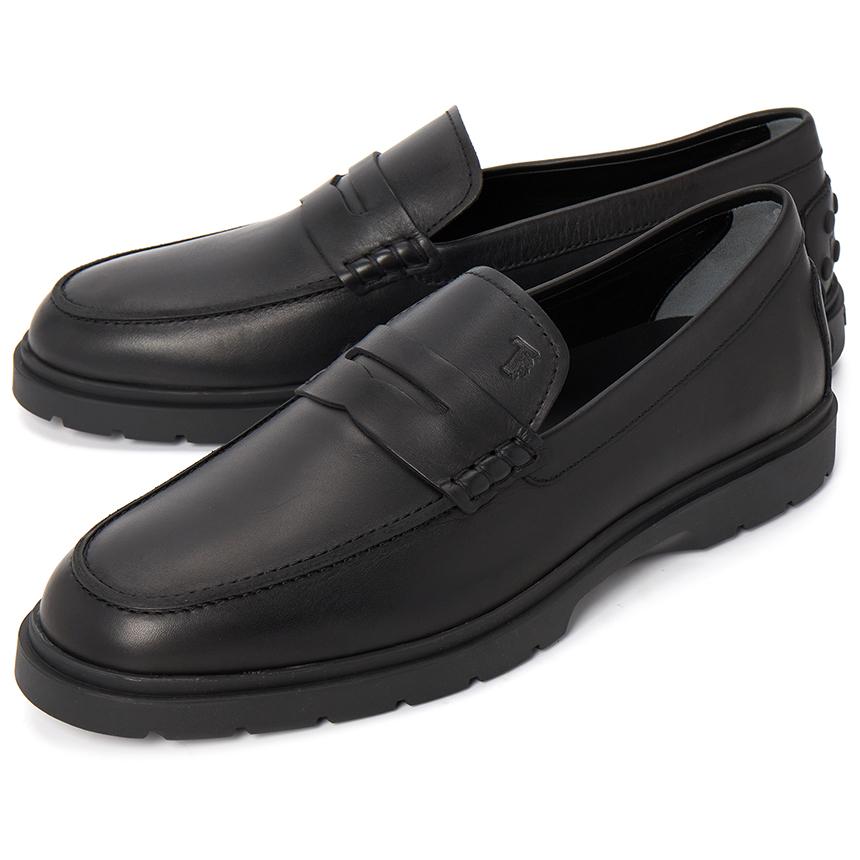 Tods Black Leather Penny Loafers Men's Shoes XXM59K00010 N6MB999