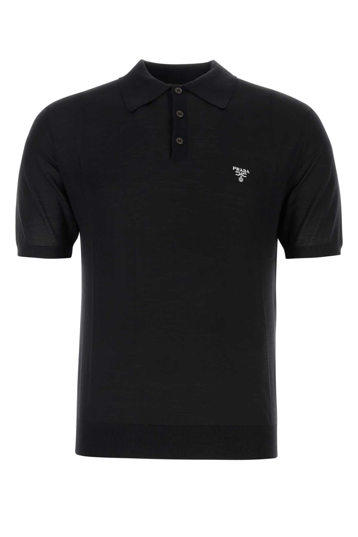PRADA Black Cotton Short Sleeve Polo Shirt for Men