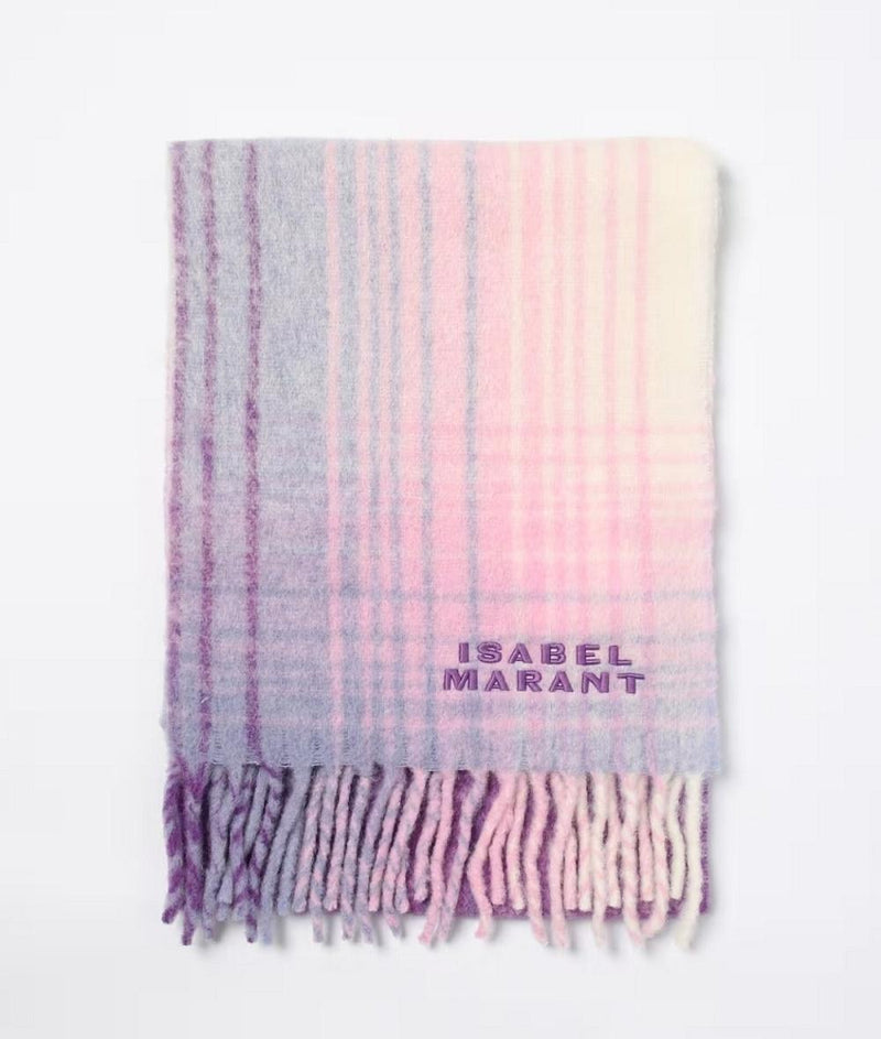 Isabel Marant Lilac Ecru Alpaca Embroidered Logo Scarf