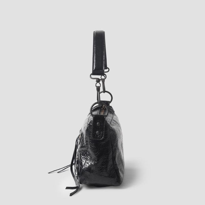 BALENCIAGA Le Cagole Moto Mini Shoulder Bag Black Leather