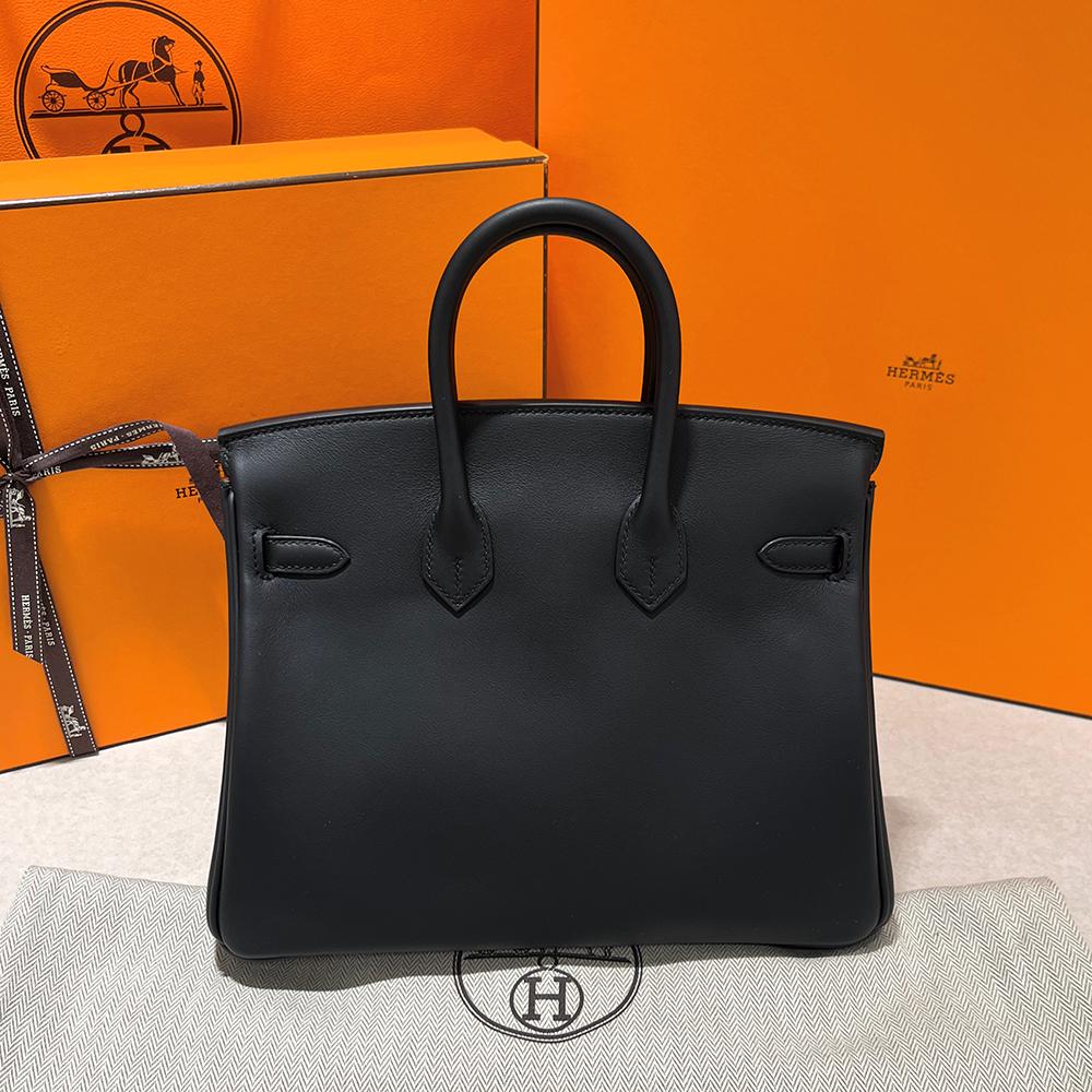 HERMES Swift Leather Birkin Tote Bag Black Gold Hardware 25cm
