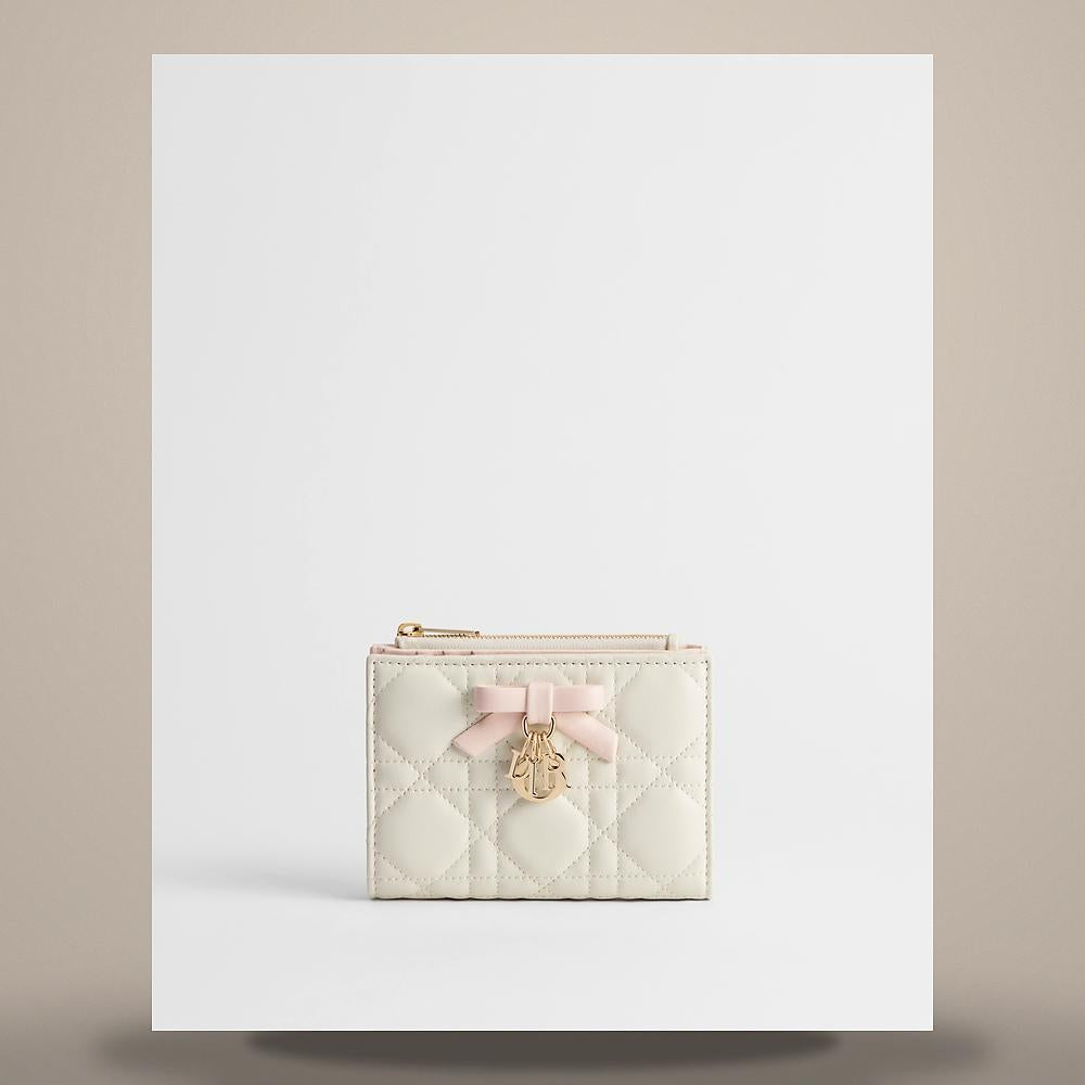 DIOR Two-Tone Latte Ballet Pink Cannage Lambskin Card Holder Wall S2605OUQC M73I