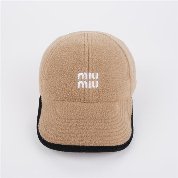 Miu Miu Logo Embroidered Fleece Baseball Cap Black Men’s