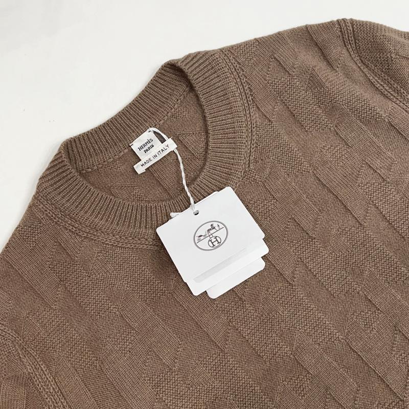 HERMES H Logo Long Sleeve Wool Crewneck Sweater Etoupe