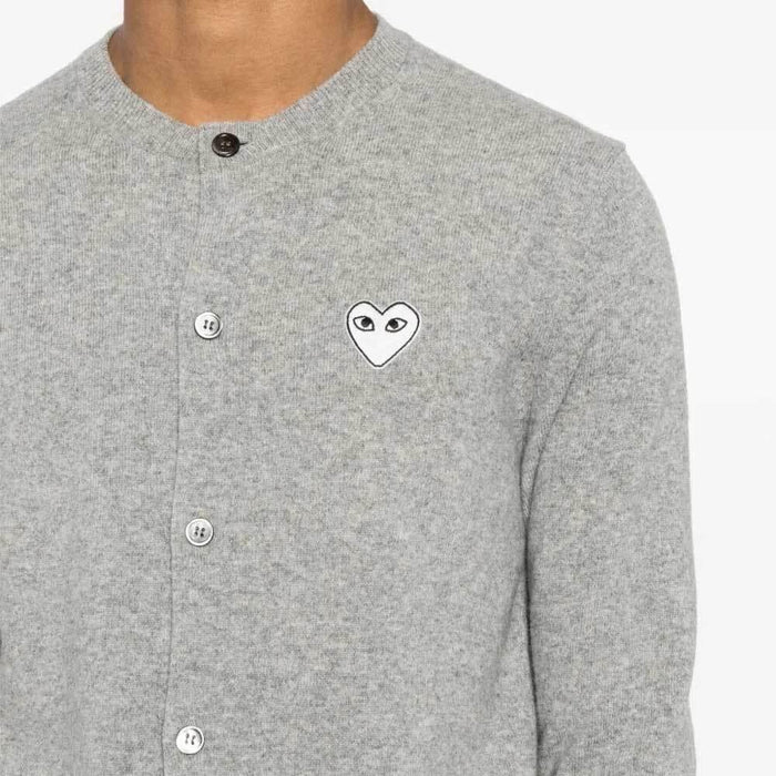 Comme des Garcons Grey White Heart Unisex Knit Cardigan