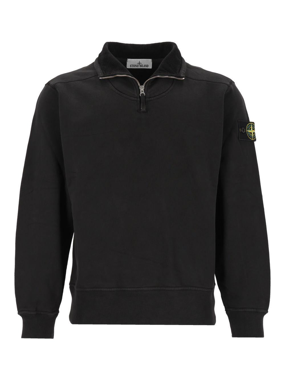 STONE ISLAND Black Cotton Zip-Up Sweatshirt