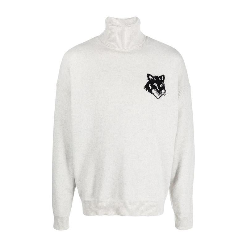 Maison Kitsune Fox Head Turtleneck Knit Sweater Gray LM00820 KT1063 H120