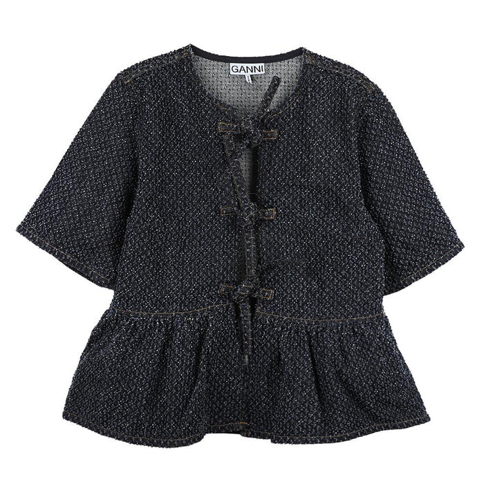 GANNI Dark Blue Denim Peplum Blouse A1040088 077