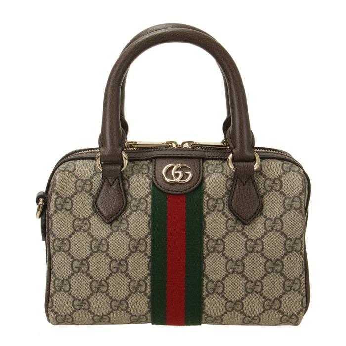 GUCCI Ophidia Small Boston Bag Brown Beige Canvas Leather Tote