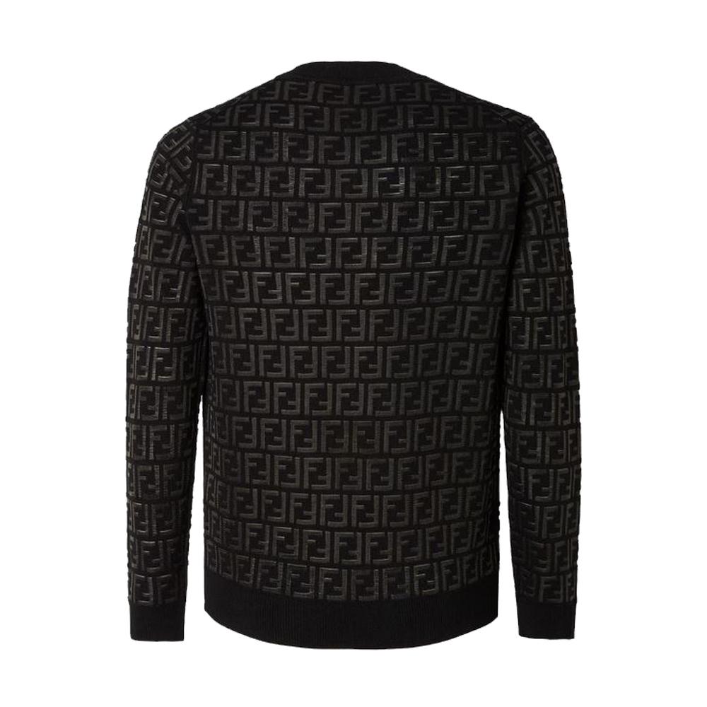 FENDI Black FF Motif Inlay Nylon Wool Crewneck Sweater